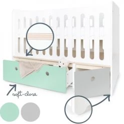 Wookids Lits Bébé Lit Bébé évolutif 70x140cm Vert Menthe-gris Perle -Lits bébé Soldes lit bebe evolutif 70x140cm vert menthe gris perle 2