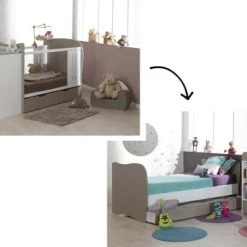 Nateo Concept Lits Bébé Lit Bébé évolutif Plexiglas 70x140 Blanc Et Lin -Lits bébé Soldes lit bebe evolutif plexiglas 70x140 blanc et lin 2