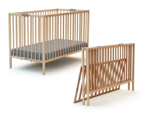 Webaby Lits Bébé Lit Bébé Pliant 60x120 Hêtre Verni 5 Webaby Lits Bébé Lit Bébé Pliant 60x120 Hêtre Verni – Image 3