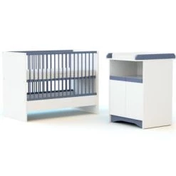 AT4 Lits Bébé Lit Combiné Evolutif Blanc Et Bleu -Lits bébé Soldes lit combine evolutif blanc et bleu 2