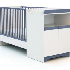 AT4 Lits Bébé Lit Combiné Evolutif Blanc Et Bleu