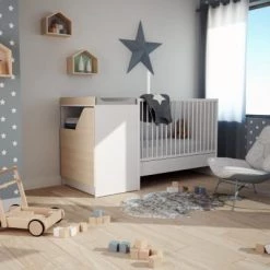 AT4 Lits Bébé Lit Combiné Evolutif Blanc Et Bouleau -Lits bébé Soldes lit combine evolutif blanc et bouleau 3