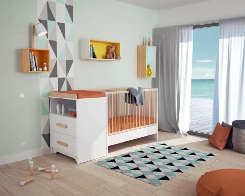 AT4 Lits Bébé Lit Combiné Evolutif Blanc Et Hêtre Verni 6 AT4 Lits Bébé Lit Combiné Evolutif Blanc Et Hêtre Verni – Image 4