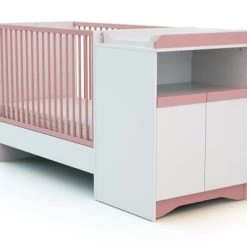 AT4 Lits Bébé Lit Combiné Evolutif Blanc Et Rose