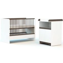 AT4 Lits Bébé Lit Combiné Evolutif Blanc Et Taupe -Lits bébé Soldes lit combine evolutif blanc et taupe 2