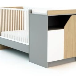 AT4 Lits Bébé Lit Combiné Evolutif Blanc, Gris Et Chêne