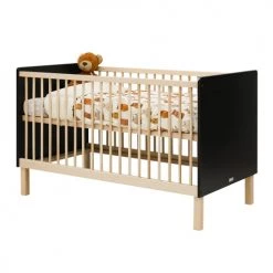 Bopita Lits Bébé Lit évolutif 70x140 Noir Mat Naturel