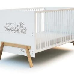 AT4 Lits Bébé Lit évolutif 70x140cm Blanc Et Hêtre Verni