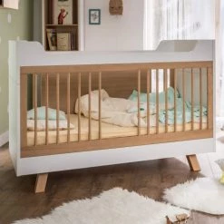 Baby Fox Lits Bébé Lit évolutif En Bois Blanc Et Imitation Chêne 70x140 -Lits bébé Soldes lit evolutif en bois blanc et imitation chene 70x140 3