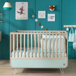 Sauthon Original Lits Bébé Lit évolutif Pieds Métal 105x143x75cm En Bois Bleu -Lits bébé Soldes lit evolutif pieds metal 105x143x75cm en bois bleu 2