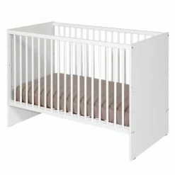 ID Kids Lits Bébé Pack Lit Bébé à Barreaux Avec Matelas 60x120 Cm Bois Massif Blanc