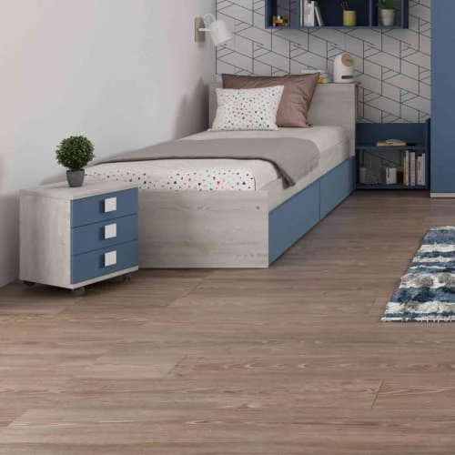 Terre De Nuit Tables De Chevet Enfant Table De Chevet 3 Tiroirs à Roulettes En Bois Imitation Chêne Et Bleu 4 Terre De Nuit Tables De Chevet Enfant Table De Chevet 3 Tiroirs à Roulettes En Bois Imitation Chêne Et Bleu – Image 2