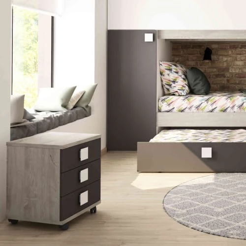 Terre De Nuit Tables De Chevet Enfant Table De Chevet 3 Tiroirs à Roulettes En Bois Imitation Chêne Et Noir 4 Terre De Nuit Tables De Chevet Enfant Table De Chevet 3 Tiroirs à Roulettes En Bois Imitation Chêne Et Noir – Image 2