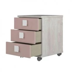 Terre De Nuit Tables De Chevet Enfant Table De Chevet 3 Tiroirs à Roulettes En Bois Imitation Chêne Et Rose -Lits bébé Soldes table de chevet 3 tiroirs a roulettes en bois imitation chene et rose 3