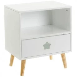 Wadiga Tables De Chevet Enfant Table De Chevet Bois Enfant Blanc étoile 40x30x50cm