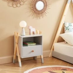 Lits bébé Soldes -Lits bébé Soldes table de chevet enfant gris 1 tiroir 7