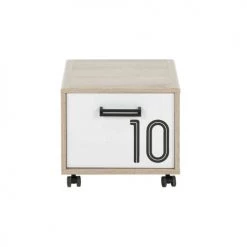 Terre De Nuit Tables De Chevet Enfant Table De Chevet Sur Roulettes En Bois Imitation Chêne Clair Et Blanc