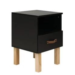 Bopita Tables De Chevet Enfant Table De Nuit Noir Mat/naturel En Panneaux De Particules Et Hêtre